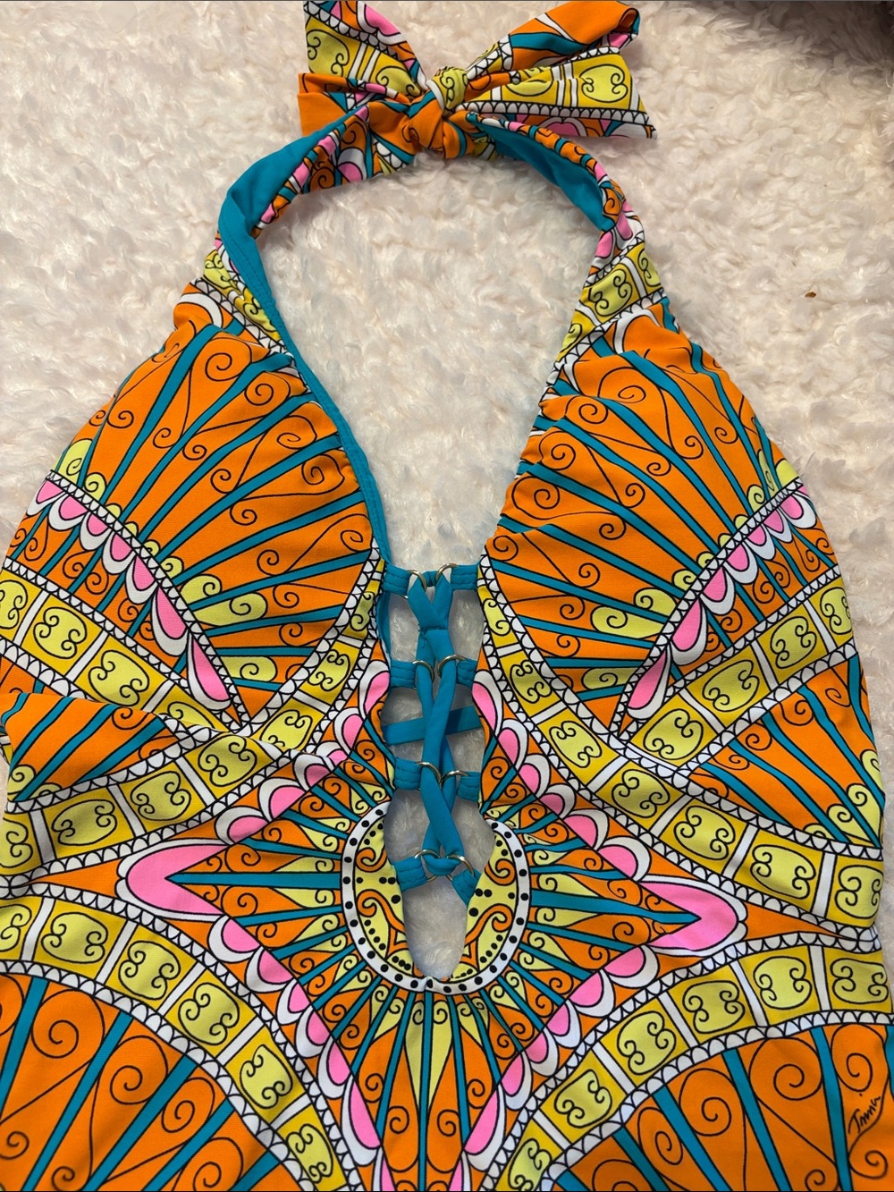 Trina Turk Vibrant Orange,Pink, Yellow Printed Swim One Piece 6 & Cover XS Set - Picture 5 of 15